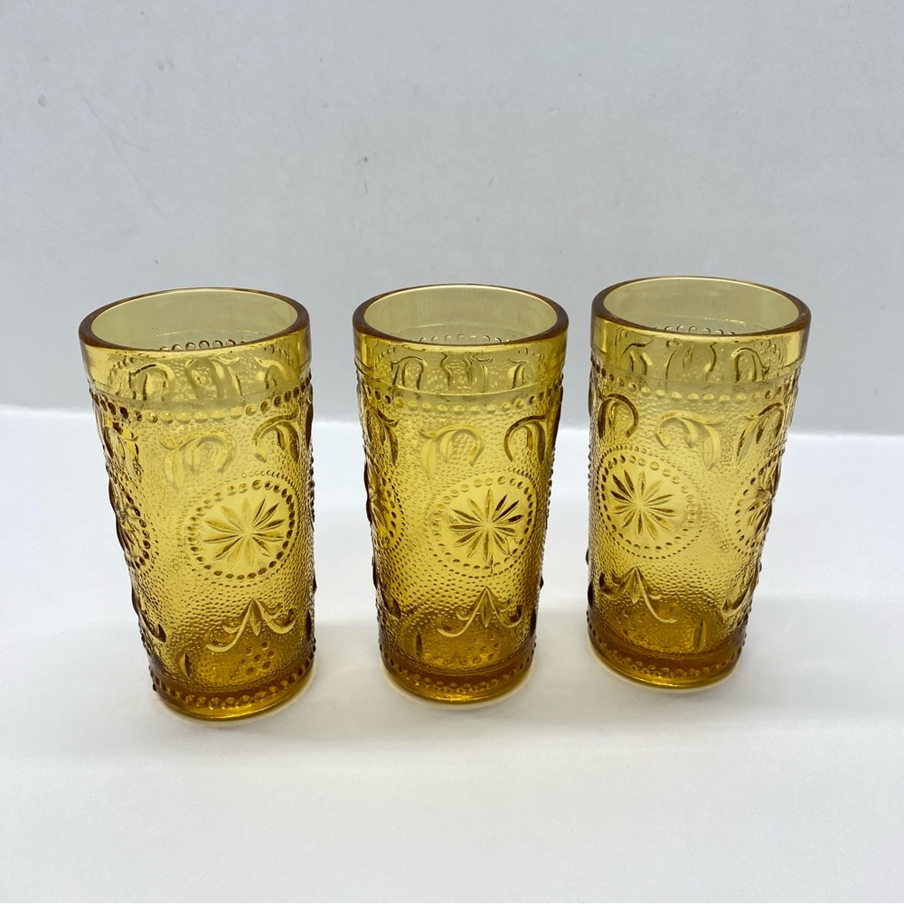 Vintage Brockway Glass American Concord Amber Juice Glasses Set of Three MCM - Picture 5 of 8